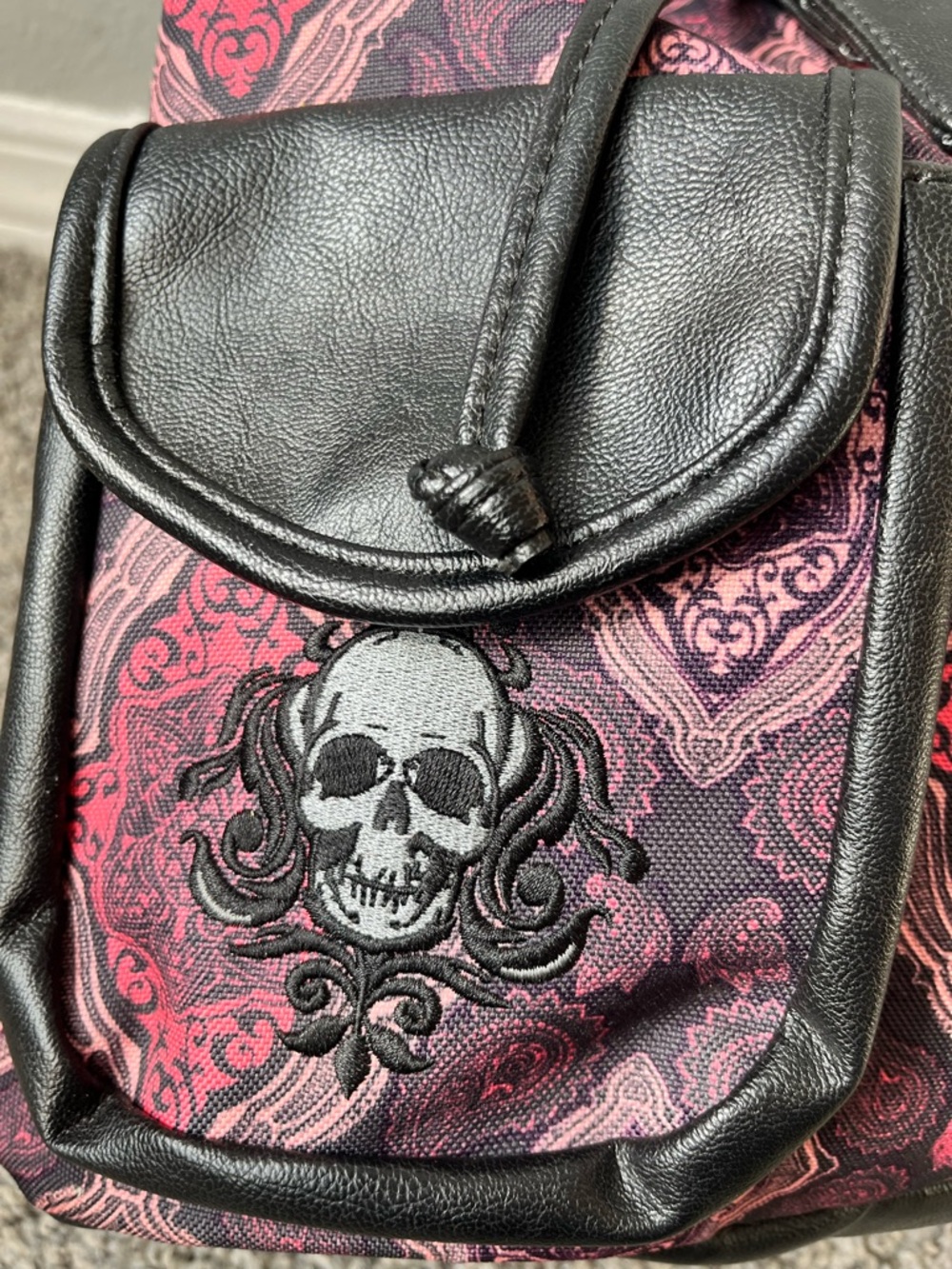 Metal Mulisha Purple & Black Paisley Skull Drawstring Backpack